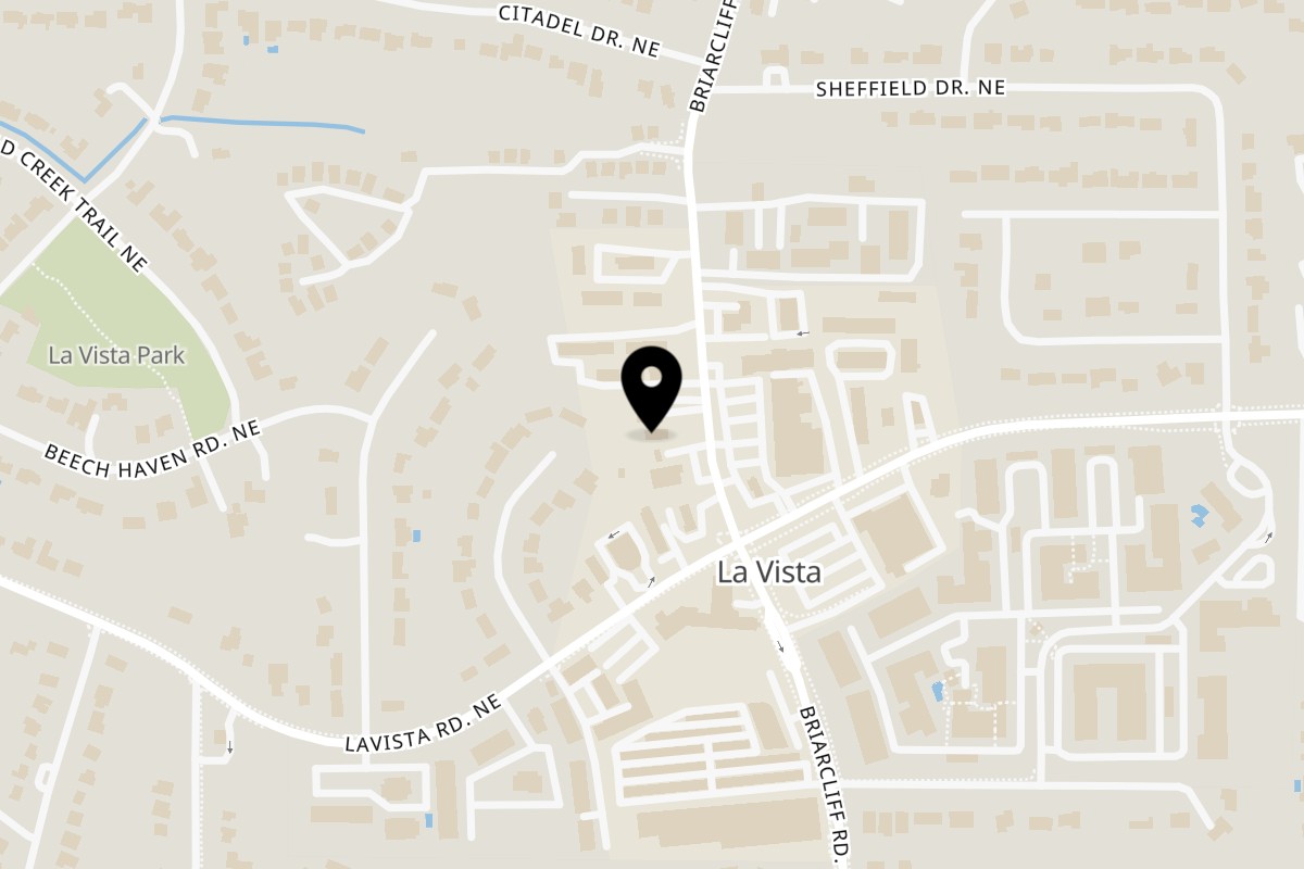 Map showing the location of Waikikie Hawaiian BBQ on 2160 Briarcliff Rd NE in Atlanta